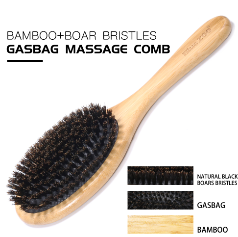 Bamboo Pig Bristle Hair Massage Brush with Cushion