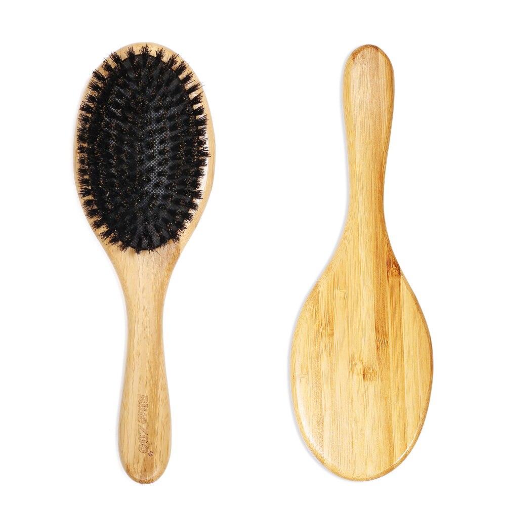 Bamboo Pig Bristle Hair Massage Brush with Cushion