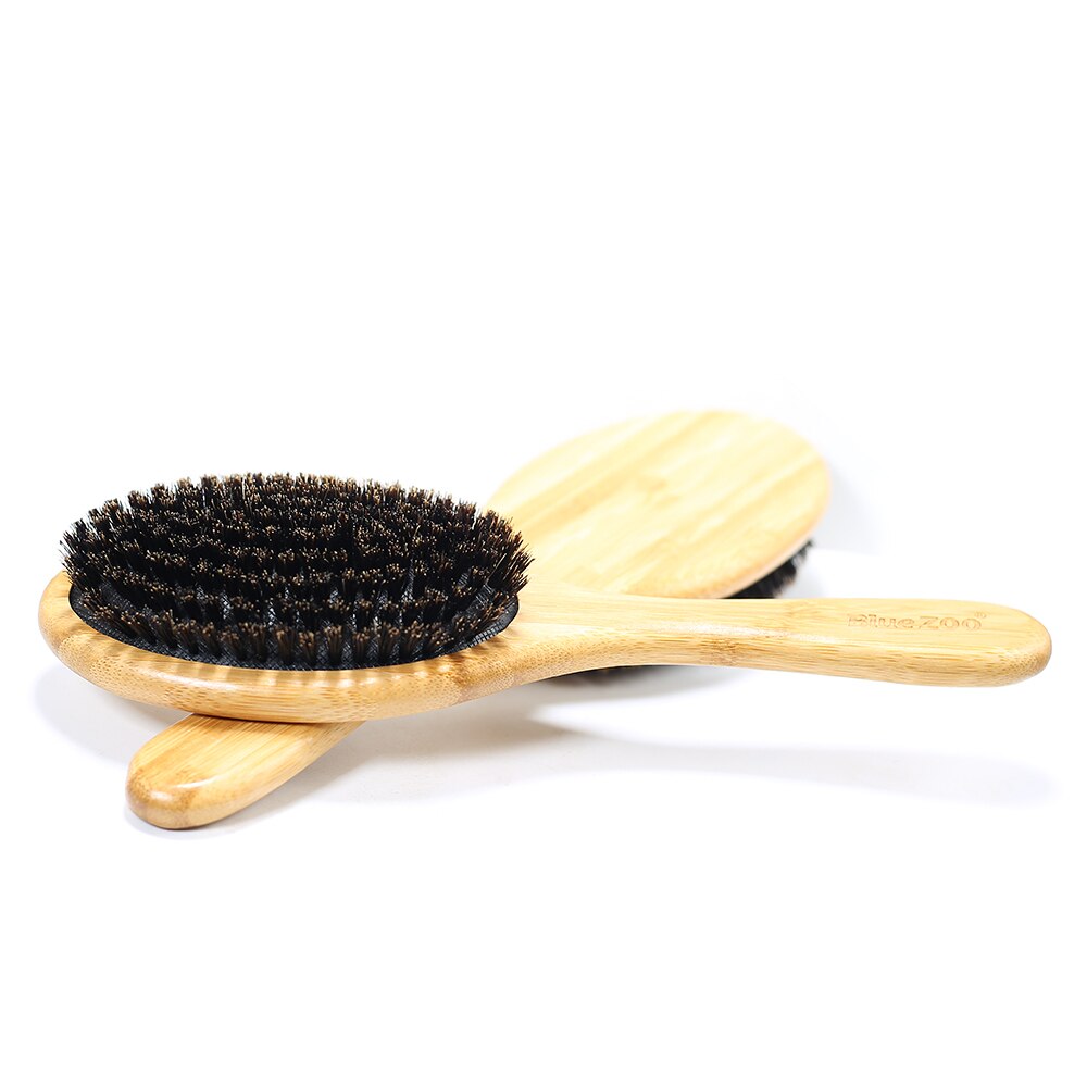 Bamboo Pig Bristle Hair Massage Brush with Cushion