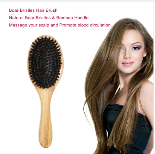 Bamboo Pig Bristle Hair Massage Brush with Cushion